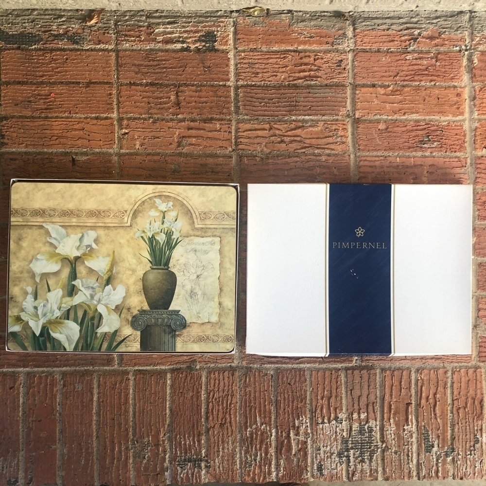 Set of 4 Pimpernel Siberian Iris White Floral Cork Back Placemats